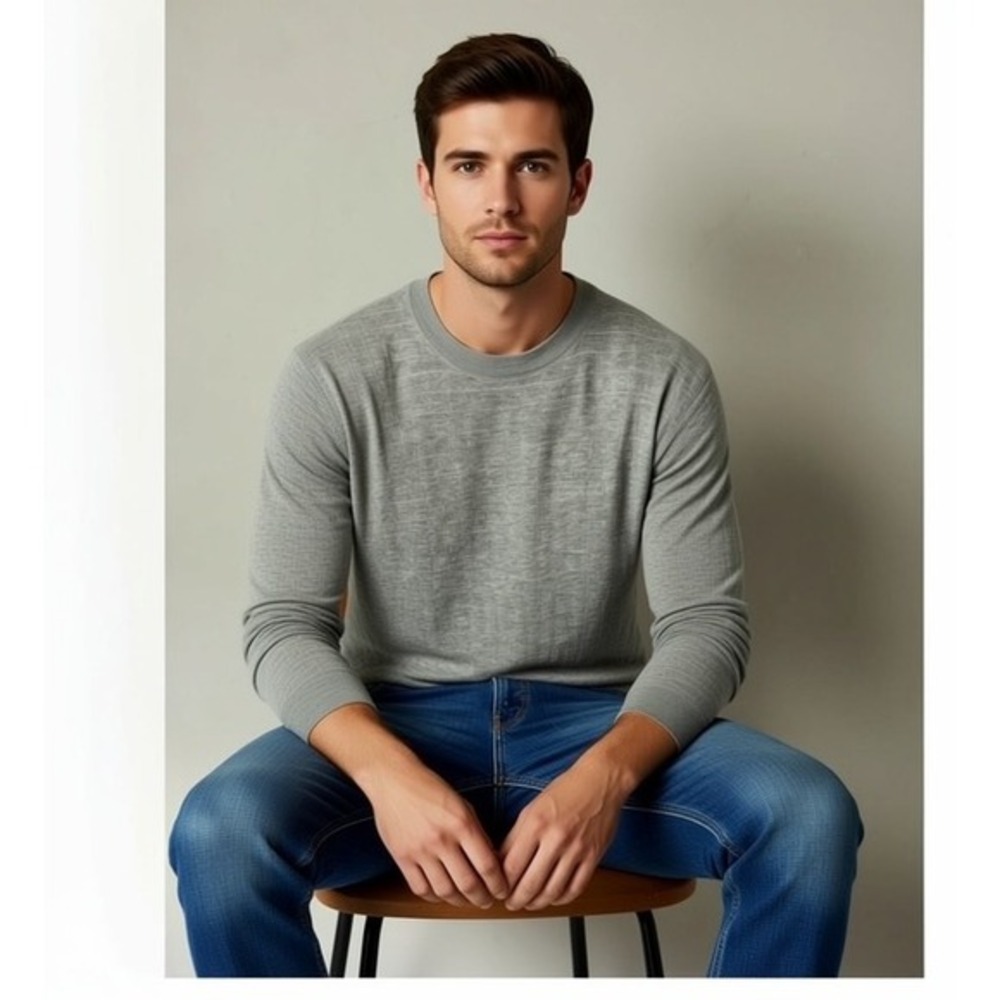Theory Mens Gray Textured Crewneck Long Sleeve Lightweight Knit Sweater XL